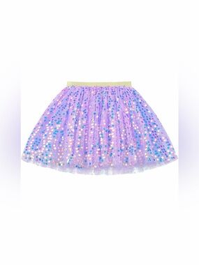 Purple Girls Layered Tutu Skirt Sparkling Sequin Tulle Dance Birthday Glitter
